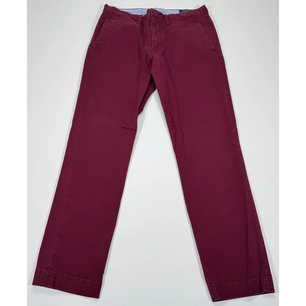 Polo Ralph Lauren Mens 33x32 Maroon Stretch Straight Fit Chino Pants Cotton
